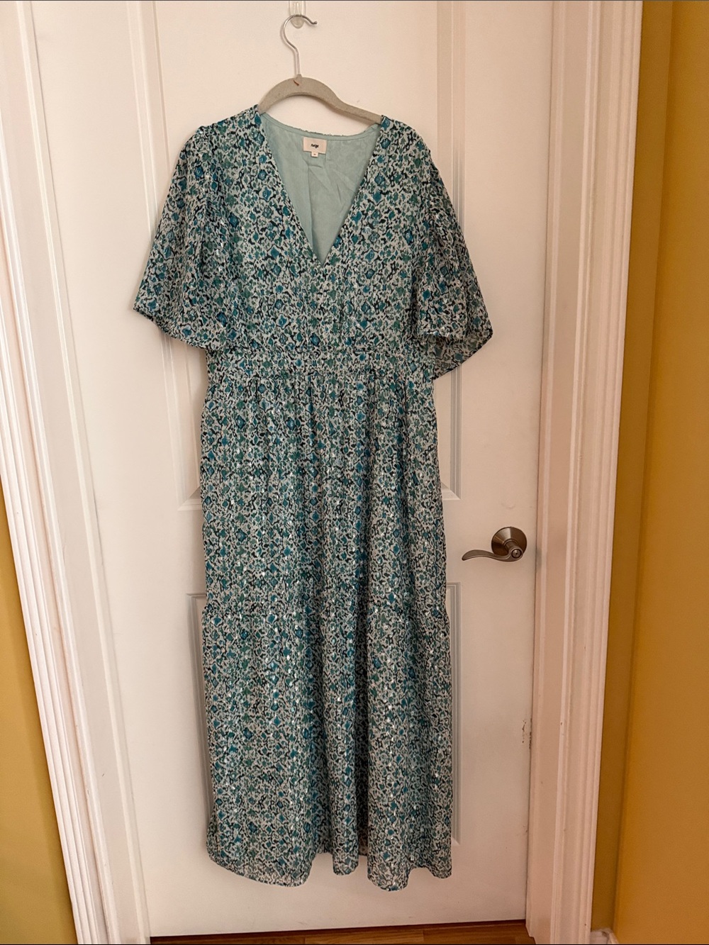Women’s Teal Floral V-Neck Maxi Dress